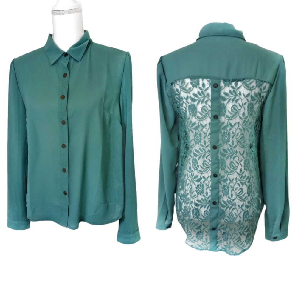 🍉5 for $25* Mine Silky Lace Back Button-Up Blouse